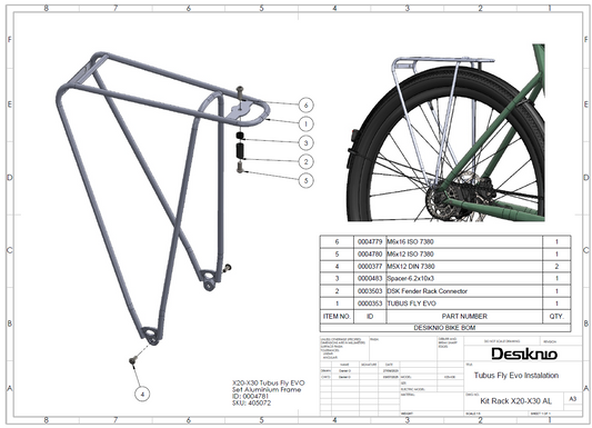 Tubus Fly Evo Gepäckträger für Desiknio X20 Dopamine & Serotonin, inklusive Adapterset